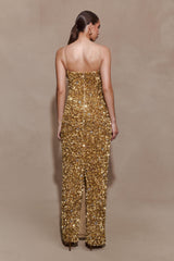 Porter Hand Beaded Midi Dress - Gold