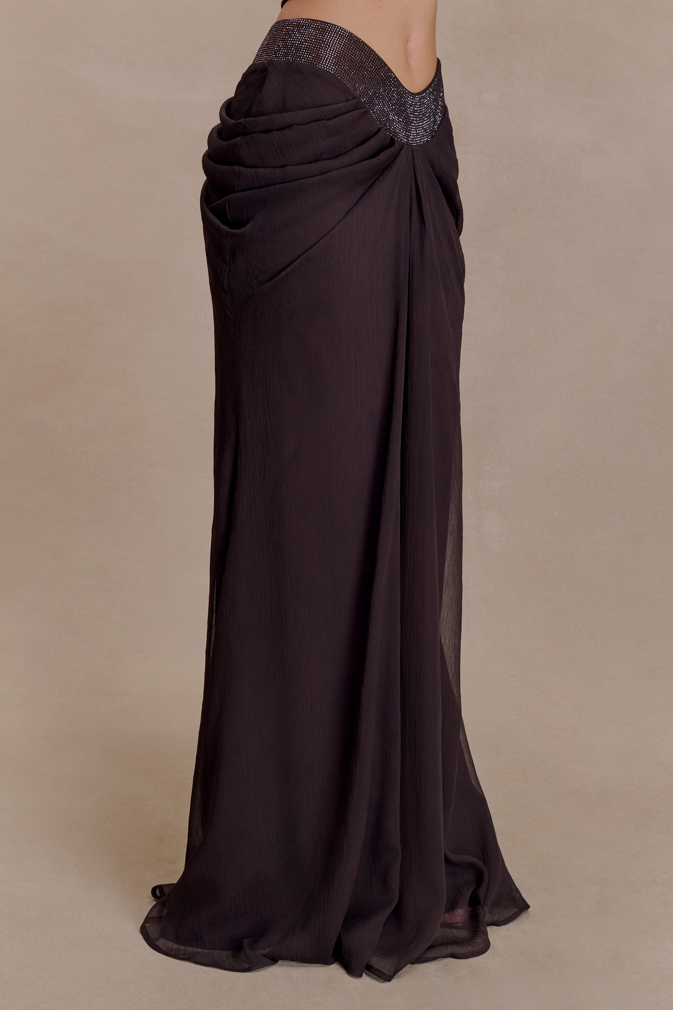 Siren Satin And Diamante Maxi Skirt - Dark Chocolate