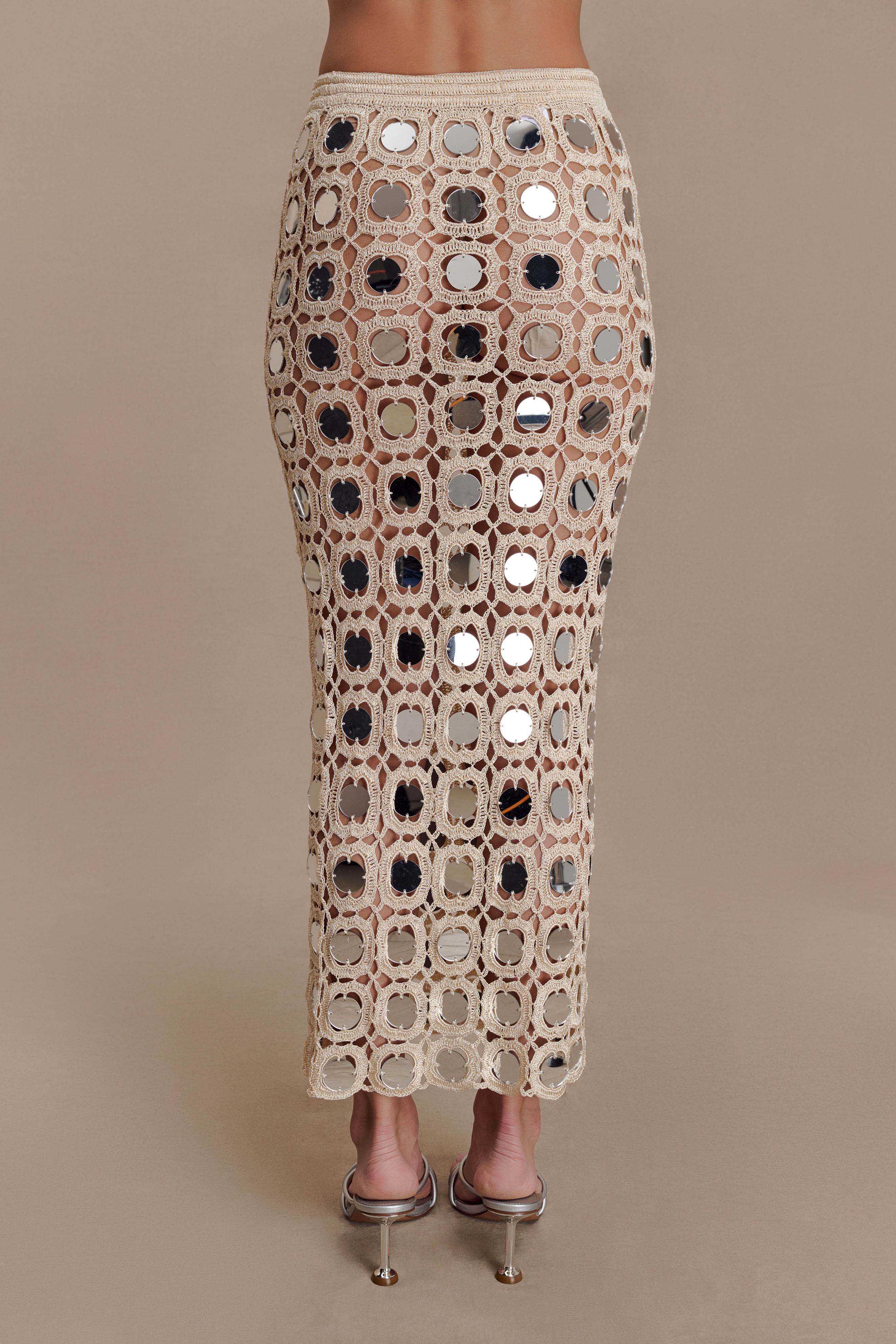 Noel Mirror Knit Midi Skirt - Beige
