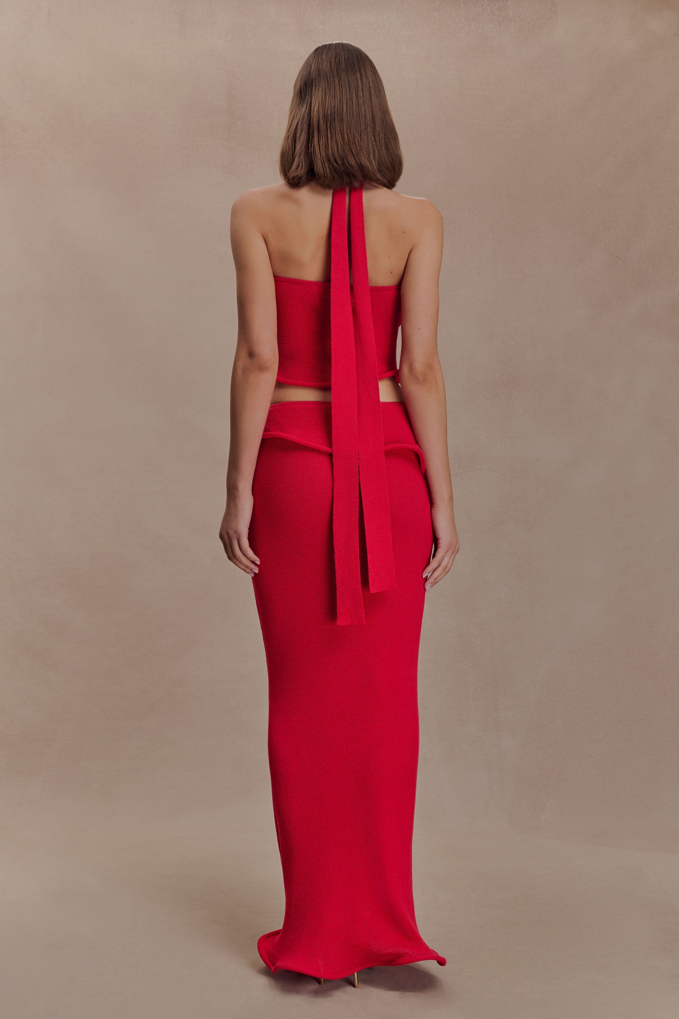 Samira Knit Wired Maxi Skirt - Red