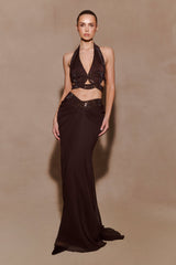Siren Satin And Diamante Maxi Skirt - Dark Chocolate