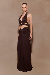 Siren Satin And Diamante Maxi Skirt - Dark Chocolate