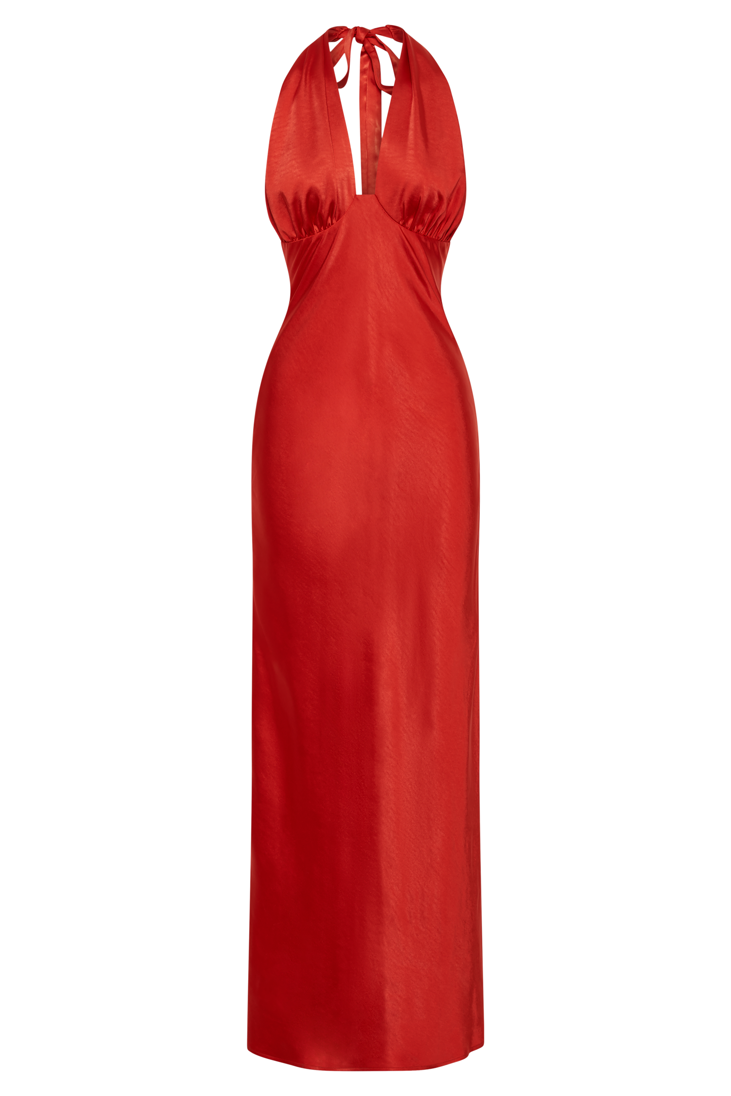 Marvelle Satin Halter Maxi Dress - Vermilion Red