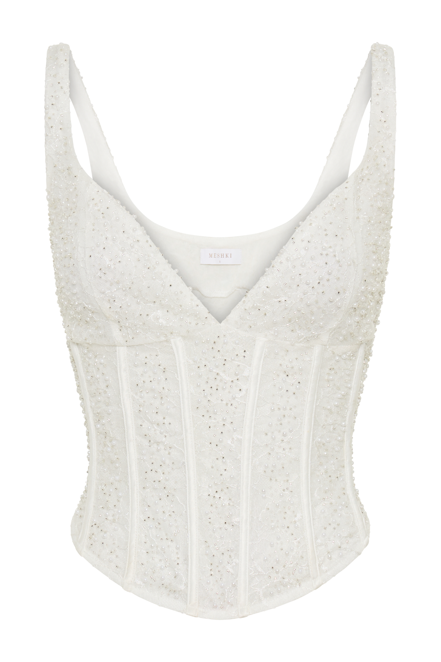Elsie Pearl Beaded Bustier Top - White
