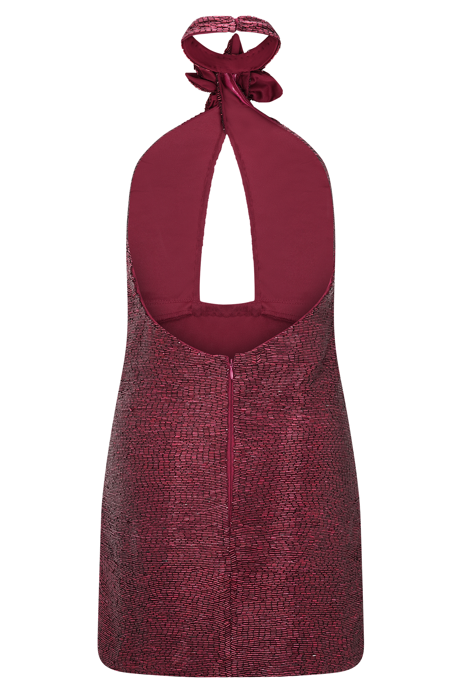 Nylah Beaded Halter Mini Dress - Burgundy