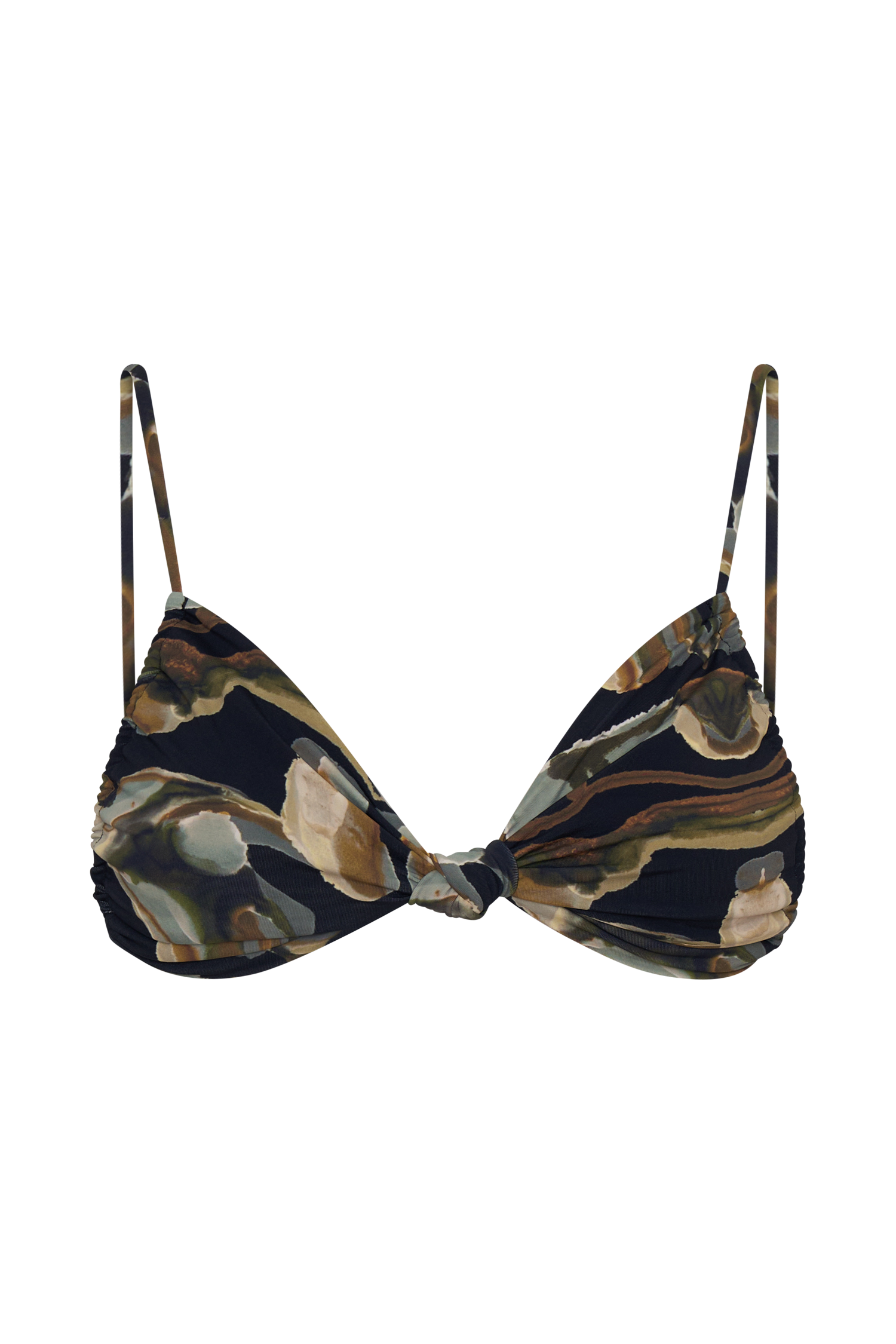 Rosmunda Ruched Bikini Top - Green Fluid Reverie Print