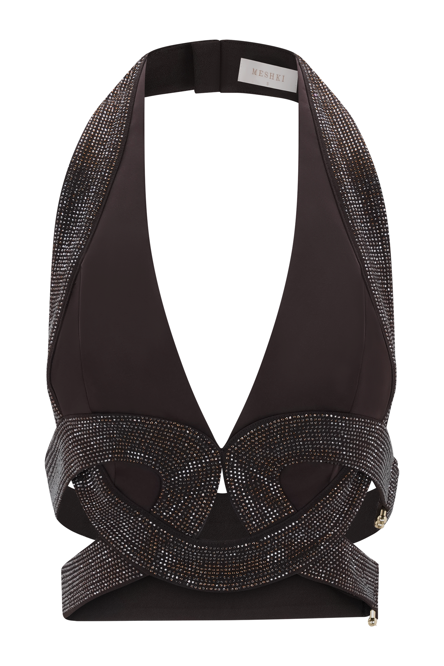 Siren Satin And Diamante Halter Top - Dark Chocolate