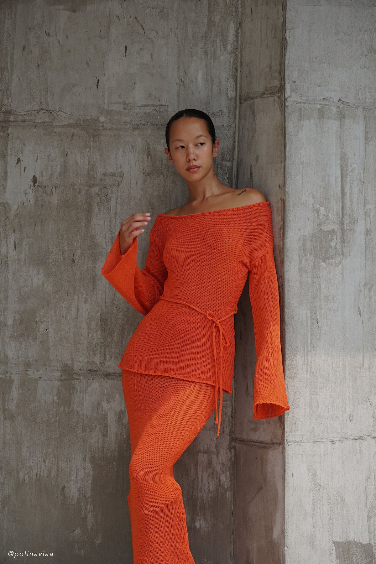 Reagan Off Shoulder Knit Top - Orange