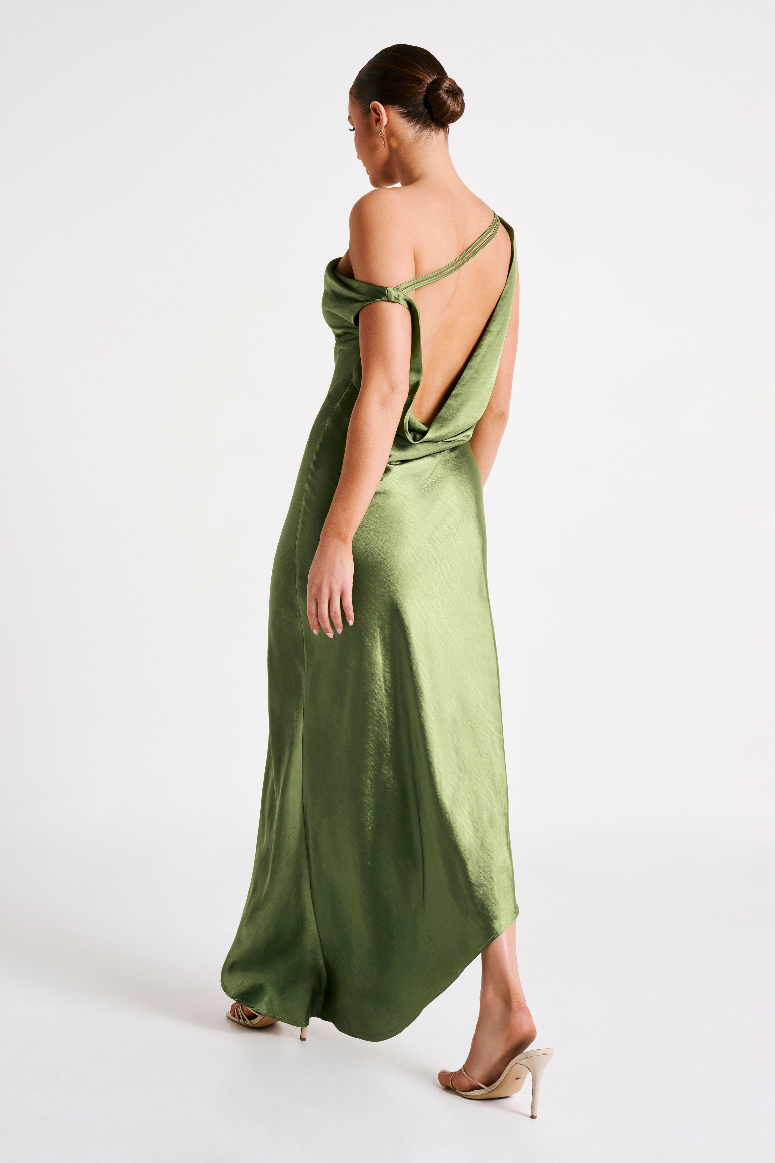 Yvette Slip Maxi Dress With Asymmetrical Hem - Emerald