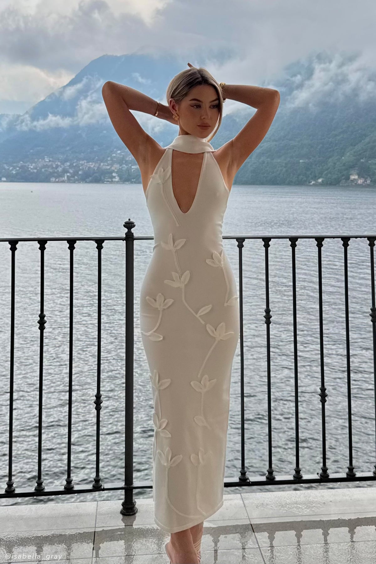 Wynn Floral Knit Midi Dress - White